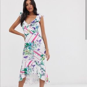 Floral Ruffle Bodycon Midi Dress
